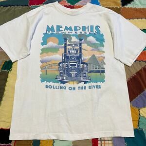Vintage 90s Memphis Tennessee Rolling on the River White Graphic Shirt L / XL